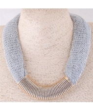 Alloy Wire Decorated Chunky Thick Chain Design High Fashion Costume Necklace - Silver