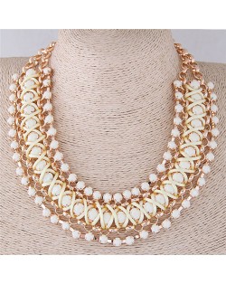 Resin Gems Embellished Triple Layers Chunky Style Fashion Statement Necklace