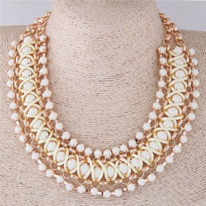 Resin Gems Embellished Triple Layers Chunky Style Fashion Statement Necklace