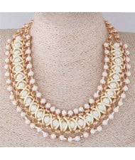 Resin Gems Embellished Triple Layers Chunky Style Fashion Statement Necklace