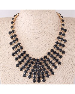 Black Resin Gems Inlaid Chunky Costume Necklace