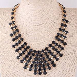 Black Resin Gems Inlaid Chunky Costume Necklace