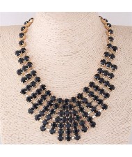 Black Resin Gems Inlaid Chunky Costume Necklace