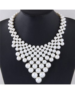 Pearl Cluster Weaving Style Chunky Fashion Statement Necklace