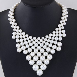Pearl Cluster Weaving Style Chunky Fashion Statement Necklace