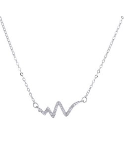 Shining Cubic Zirconia Inlaid Cardiogram Pendant High Fashion Necklace