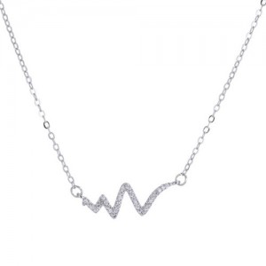 Shining Cubic Zirconia Inlaid Cardiogram Pendant High Fashion Necklace