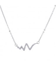Shining Cubic Zirconia Inlaid Cardiogram Pendant High Fashion Necklace