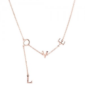 Korean Fashion Love Characters Pendant Design Costume Necklace - Rose Gold