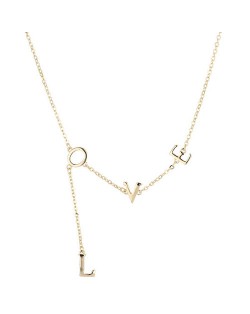 Korean Fashion Love Characters Pendant Design Costume Necklace - Golden