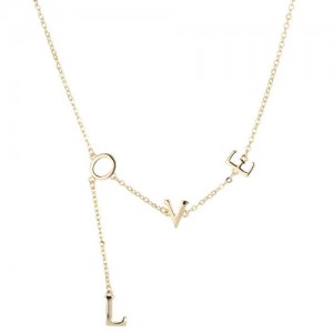 Korean Fashion Love Characters Pendant Design Costume Necklace - Golden