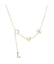 Korean Fashion Love Characters Pendant Design Costume Necklace - Golden