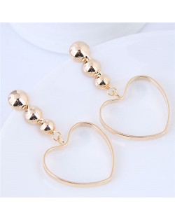 Peach Heart Pendant Bold Fashion Costume Earrings - Golden
