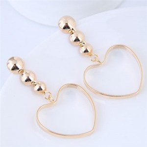 Peach Heart Pendant Bold Fashion Costume Earrings - Golden