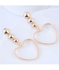 Peach Heart Pendant Bold Fashion Costume Earrings - Golden
