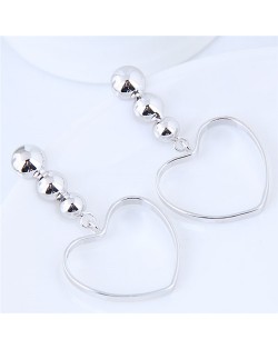 Peach Heart Pendant Bold Fashion Costume Earrings - Silver