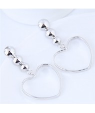 Peach Heart Pendant Bold Fashion Costume Earrings - Silver