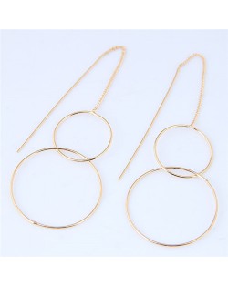 Dangling Hooked Rings Design High Fashion Earrings - Golden
