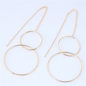 Dangling Hooked Rings Design High Fashion Earrings - Golden