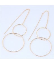 Dangling Hooked Rings Design High Fashion Earrings - Golden