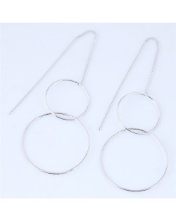 Dangling Hooked Rings Design High Fashion Earrings - Silver