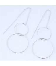 Dangling Hooked Rings Design High Fashion Earrings - Silver