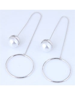 Pearl and Hoop Simple Fashion Earrings - Silver