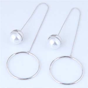 Pearl and Hoop Simple Fashion Earrings - Silver