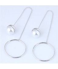 Pearl and Hoop Simple Fashion Earrings - Silver