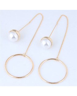 Pearl and Hoop Simple Fashion Earrings - Golden