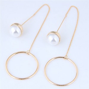 Pearl and Hoop Simple Fashion Earrings - Golden