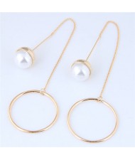 Pearl and Hoop Simple Fashion Earrings - Golden