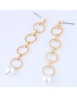 Linked Hoops Design Pearl Fashion Earrings - Golden