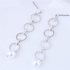 Linked Hoops Design Pearl Fashion Earrings - Silver