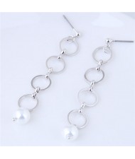 Linked Hoops Design Pearl Fashion Earrings - Silver