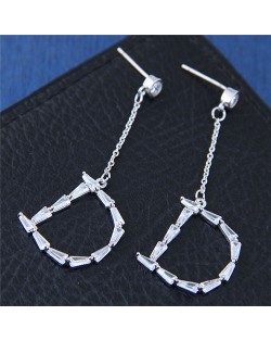 Cubic Zirconia Character D Pendant High Fashion Stud Earrings - Silver