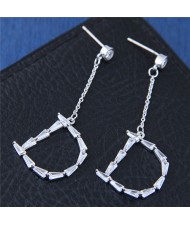 Cubic Zirconia Character D Pendant High Fashion Stud Earrings - Silver