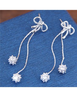 Sweet Bowknot with Shining Tassel Design High Fashion Stud Earrings