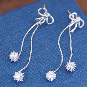 Sweet Bowknot with Shining Tassel Design High Fashion Stud Earrings