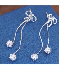 Sweet Bowknot with Shining Tassel Design High Fashion Stud Earrings