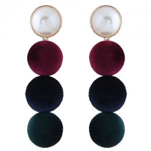 Flannel Buttons Pearl Fashion Stud Earrings - Multicolor