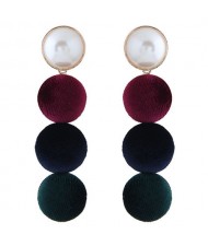 Flannel Buttons Pearl Fashion Stud Earrings - Multicolor