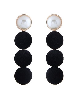 Flannel Buttons Pearl Fashion Stud Earrings - Black