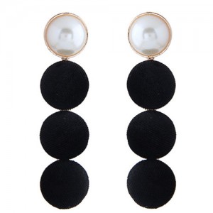 Flannel Buttons Pearl Fashion Stud Earrings - Black