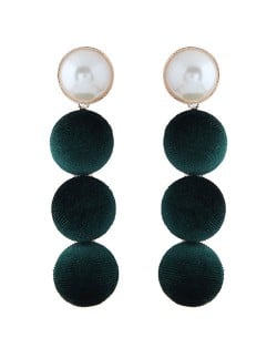 Flannel Buttons Pearl Fashion Stud Earrings - Green