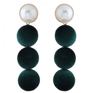 Flannel Buttons Pearl Fashion Stud Earrings - Green