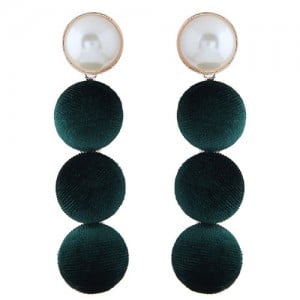 Flannel Buttons Pearl Fashion Stud Earrings - Green