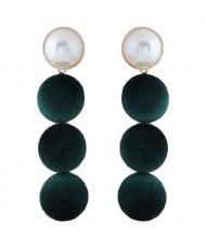 Flannel Buttons Pearl Fashion Stud Earrings - Green