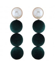 Flannel Buttons Pearl Fashion Stud Earrings - Green