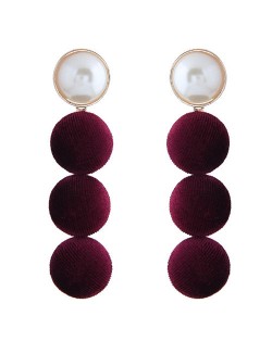 Flannel Buttons Pearl Fashion Stud Earrings - Red